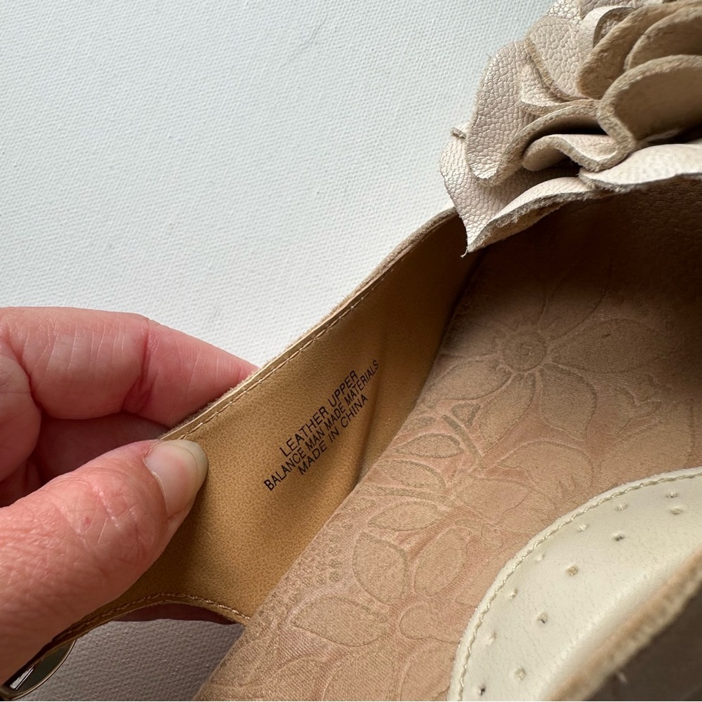 Floral Cream Leather Slingback Wedge Sandals - Picture 7 of 11